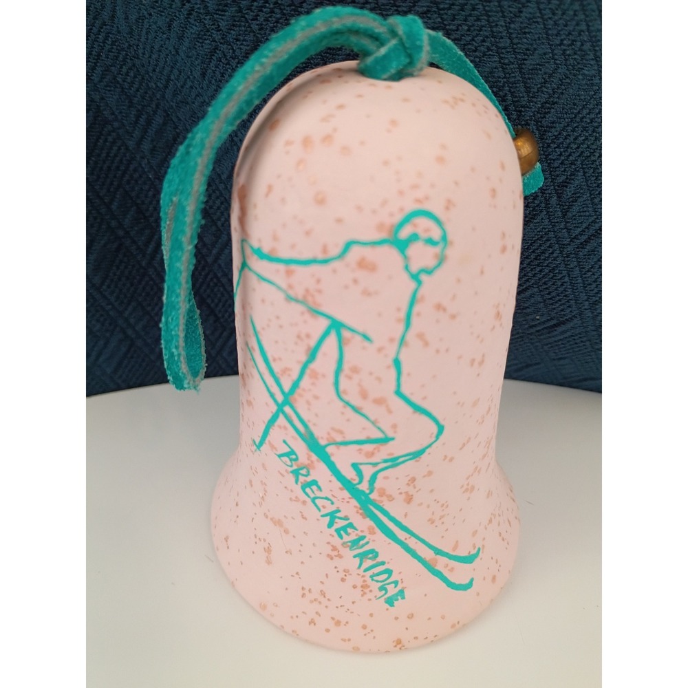 Vintage Breckenridge Colorado Skier Ceramic Bell Pink Teal Hi-Bell Souvenir